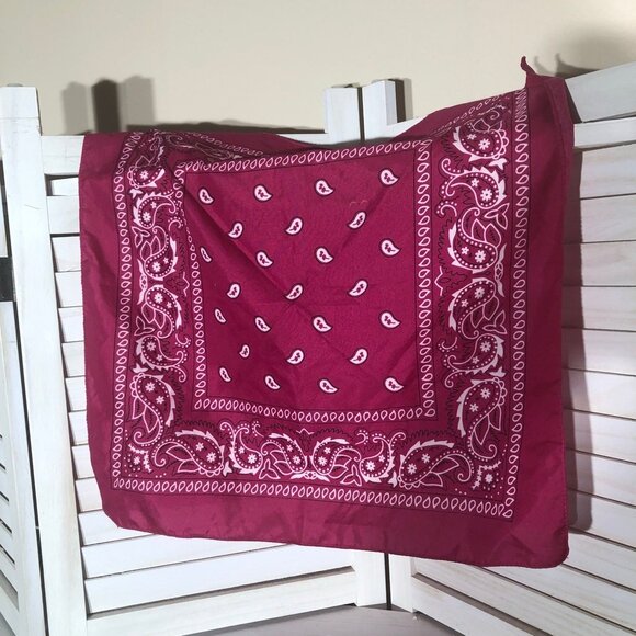 Paisley Bandana Handkerchief Cotton Burgundy Unisex One Size - Picture 9 of 9